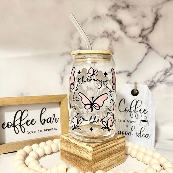 🌺Butterfly Coffee Glass | Grow Through What You Go Through🌺 - Picture 2 of 5
